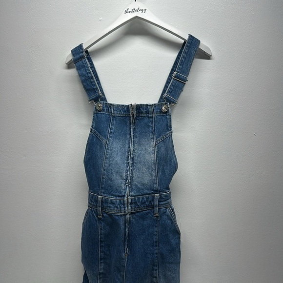 Free People We the Free Denim Camilla Slim Boot Cut Overalls Blue New NWT Medium - Picture 9 of 11